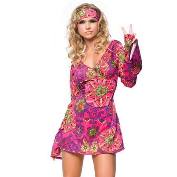 Buntes Hippie-Kleid mit Stirnband