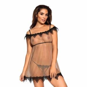 Babydoll-Set aus Mesh mit Spitze