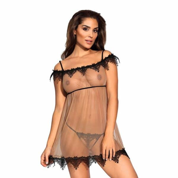 Babydoll-Set aus Mesh mit Spitze